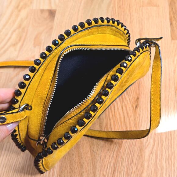 ZARA Gold and Black women's embelished suede crossbody purse - Picture 7 of 8